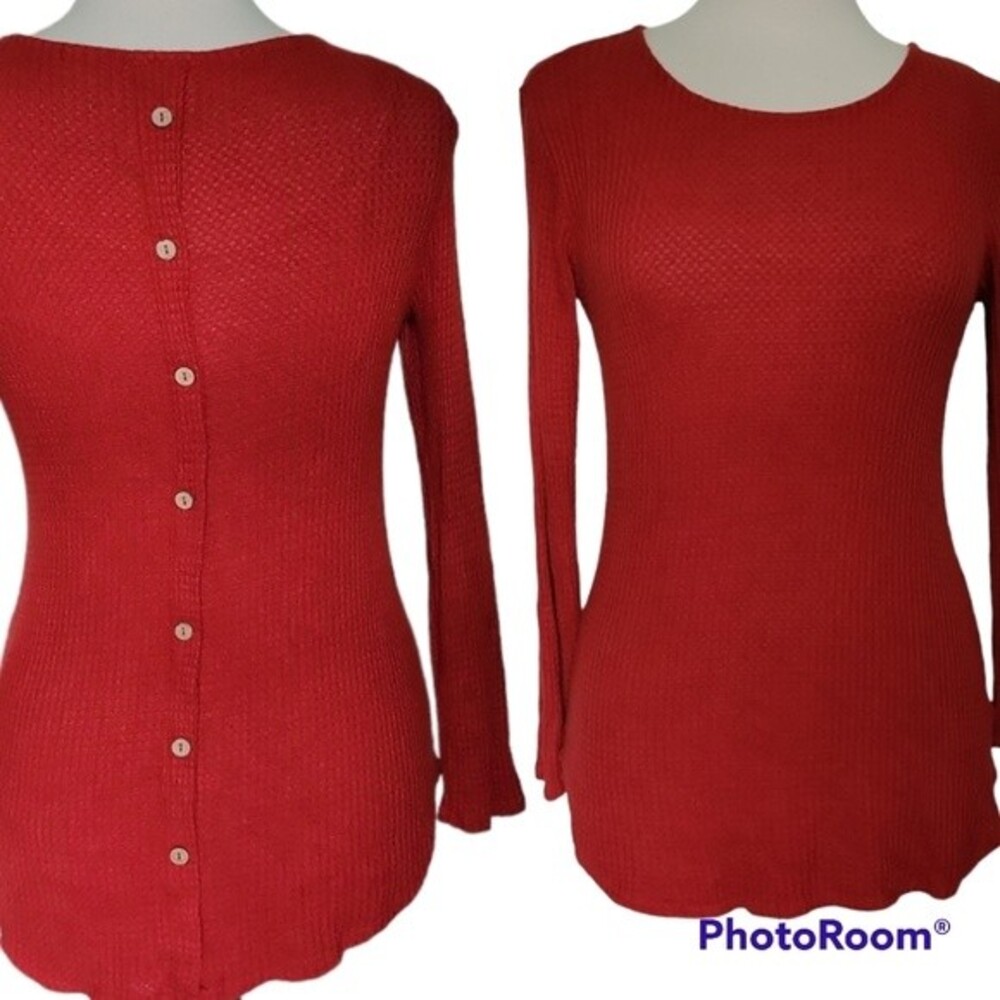 NWT Lana Button Back Rust Waffle Knit Top